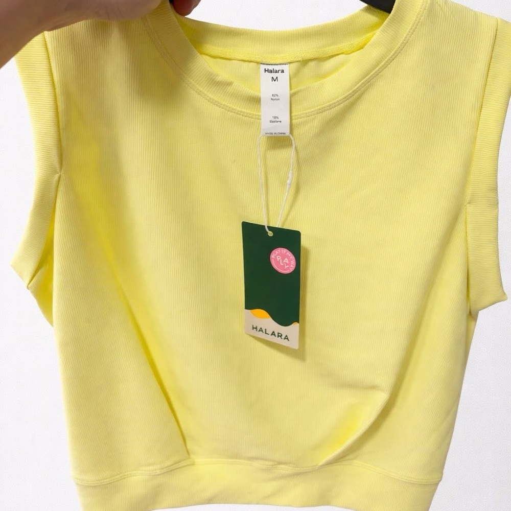 HALARA Bright Yellow Ribbed Sleeveless Crop Tank